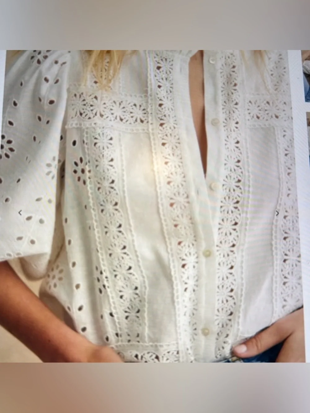 Sezane Athina White Eyelet Lace Puff Sleeve Blouse - Picture 4 of 7